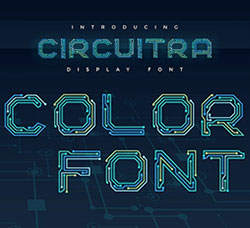 逼真的电路板/科技感强的英文SVG字体：Circuitra Color Font